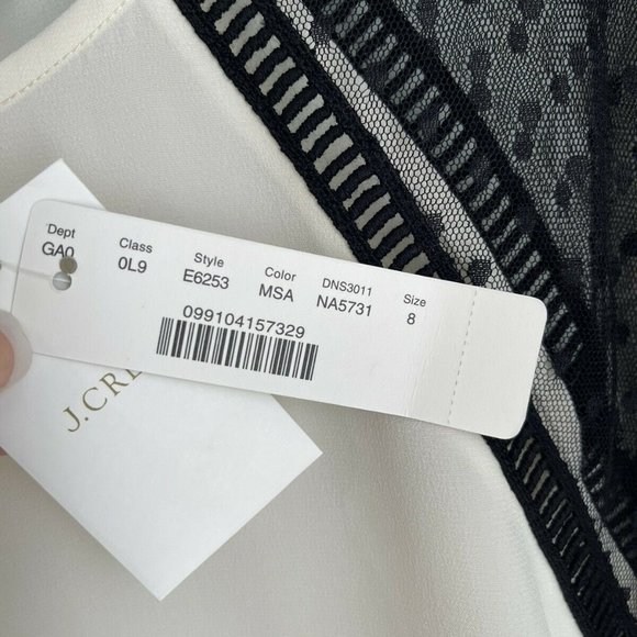 New J. Crew Ivory Black Silk Flutter Sleeve Top in Swiss Dot - Picture 6 of 7
